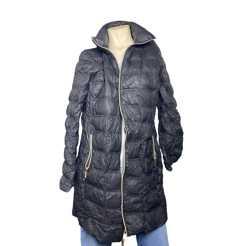 Michael Kors Puffer Coat Womens L Black Long Packable Down‎ Jacket Zip